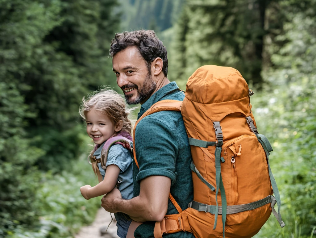 父亲背着女儿下山