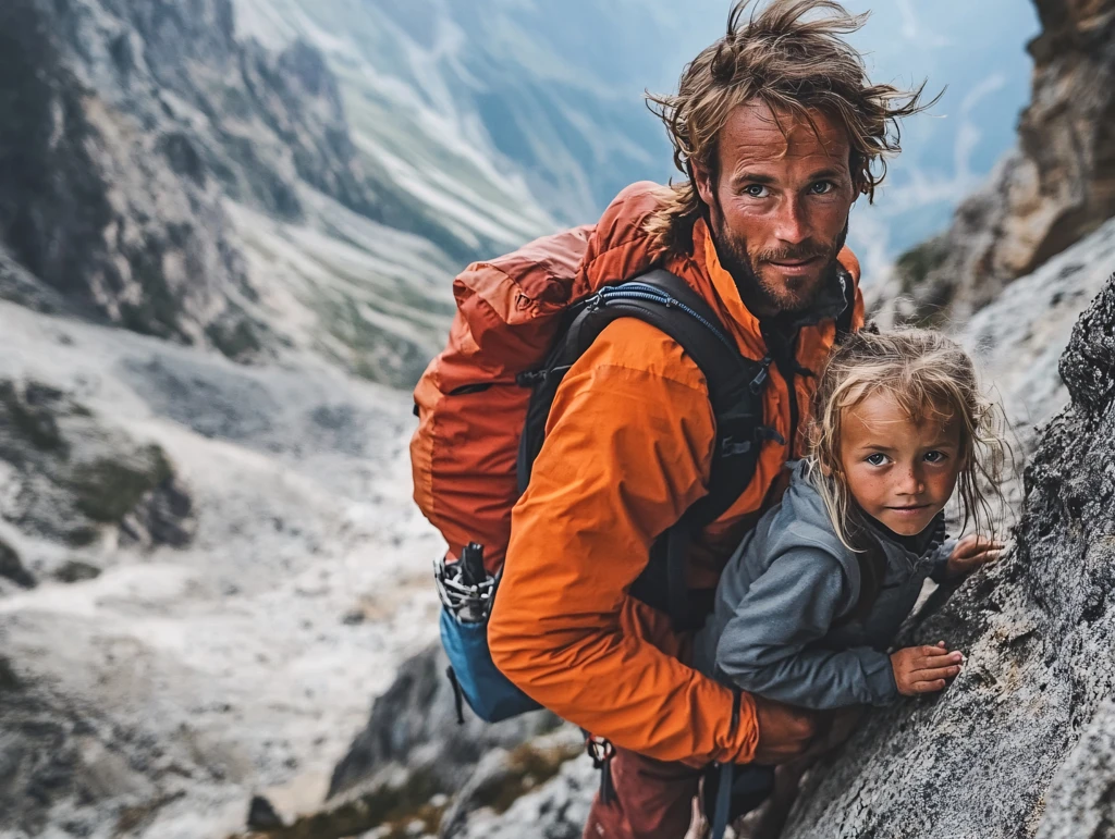父亲背着女儿下山