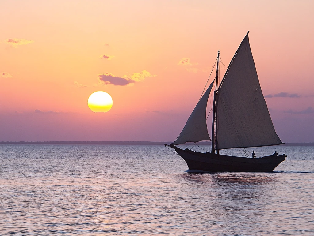 落日下的帆船