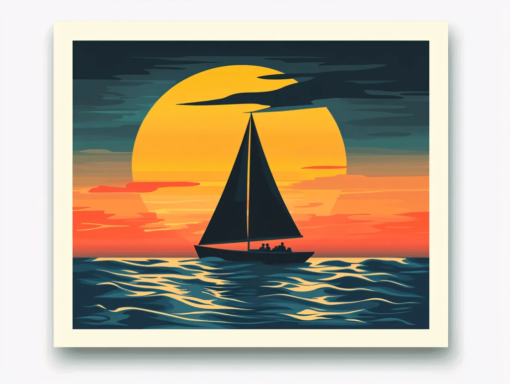 海上落日插画