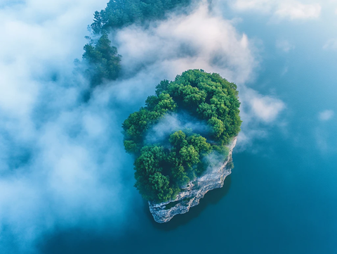 云雾湖心小岛