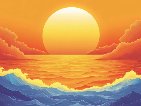 海上落日插画