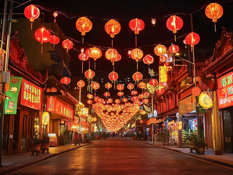 美食街夜景红灯笼