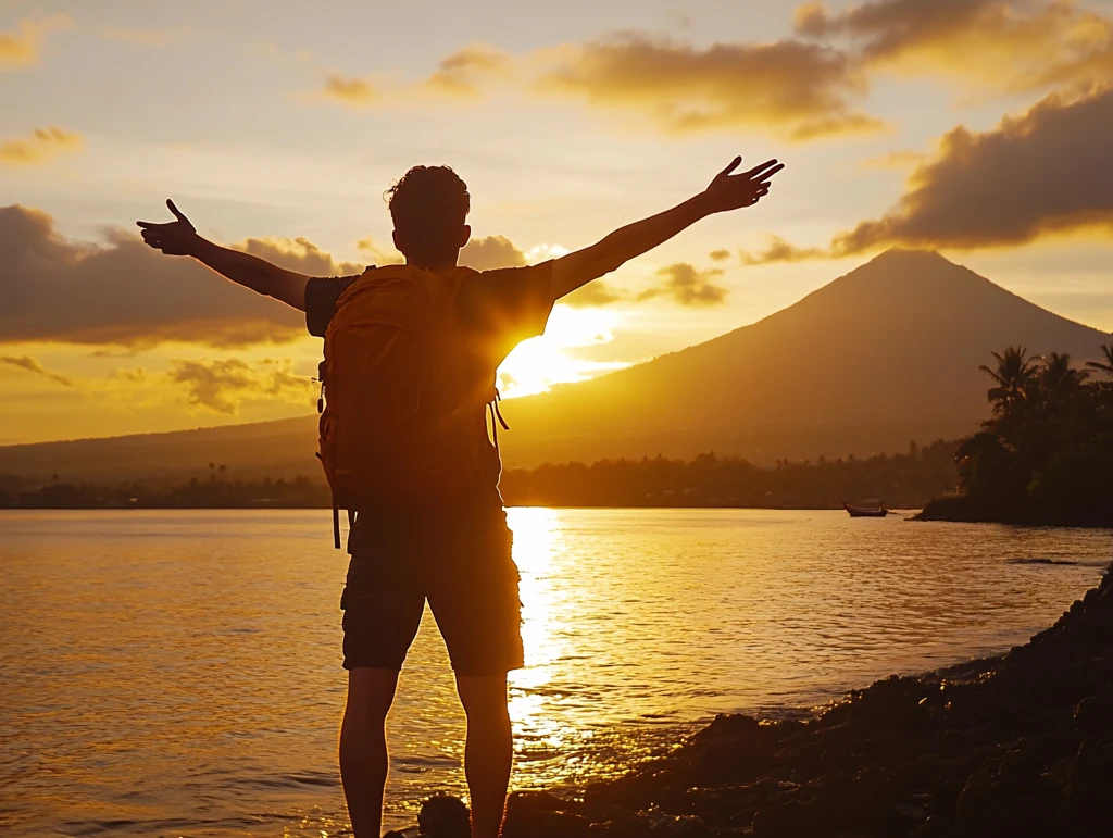 游客在山顶招手