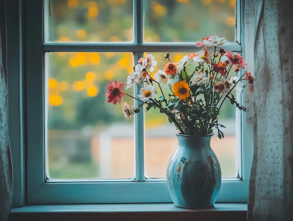 菊花郡花农家窗边复古