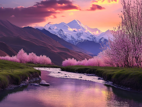 雪山河流湿地草壁纸