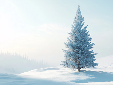 冬季雪原一颗松树