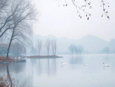 意境山水冬日天鹅