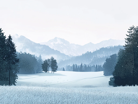 手绘森林山峰草地