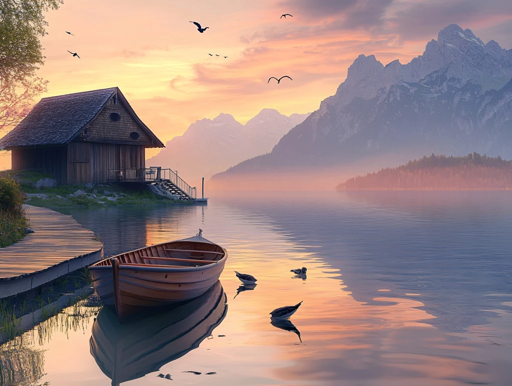 湖畔农舍图片素材下载