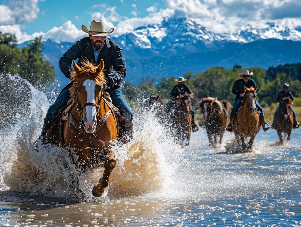 雪峰下的骑马人