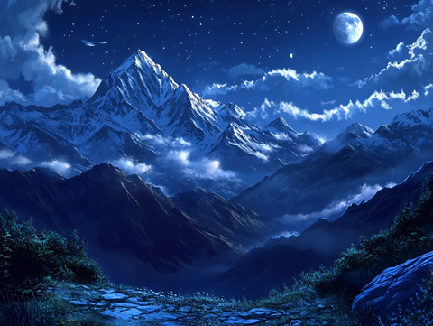 意境图片星月山川挂图