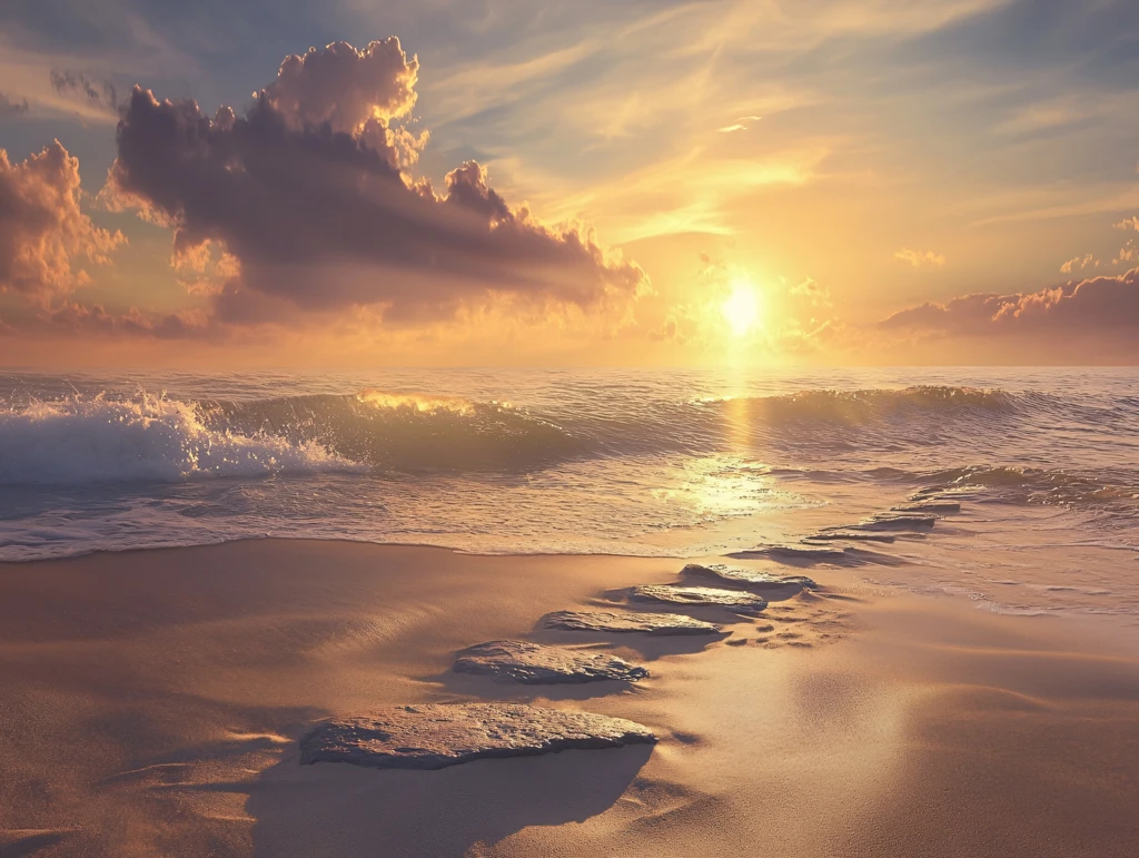 海边夕阳落日余晖背景