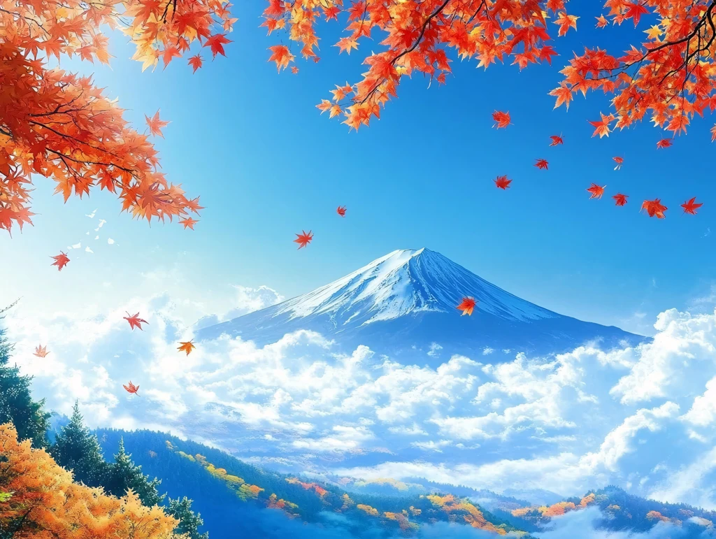 山水风景画落叶满地