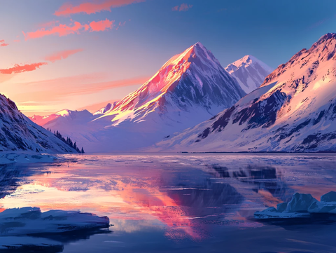 冰川湖水映雪山