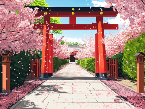 日本樱花庭院建筑