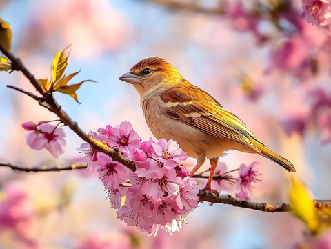麻雀与桃花桃花与小鸟