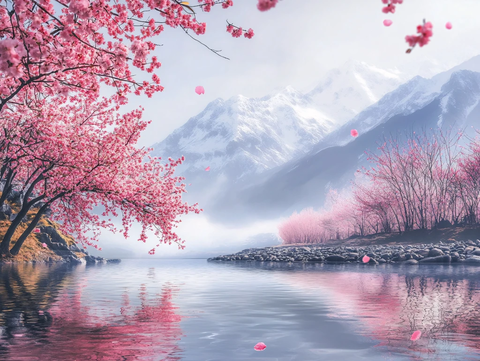 唯美山花意境桃花