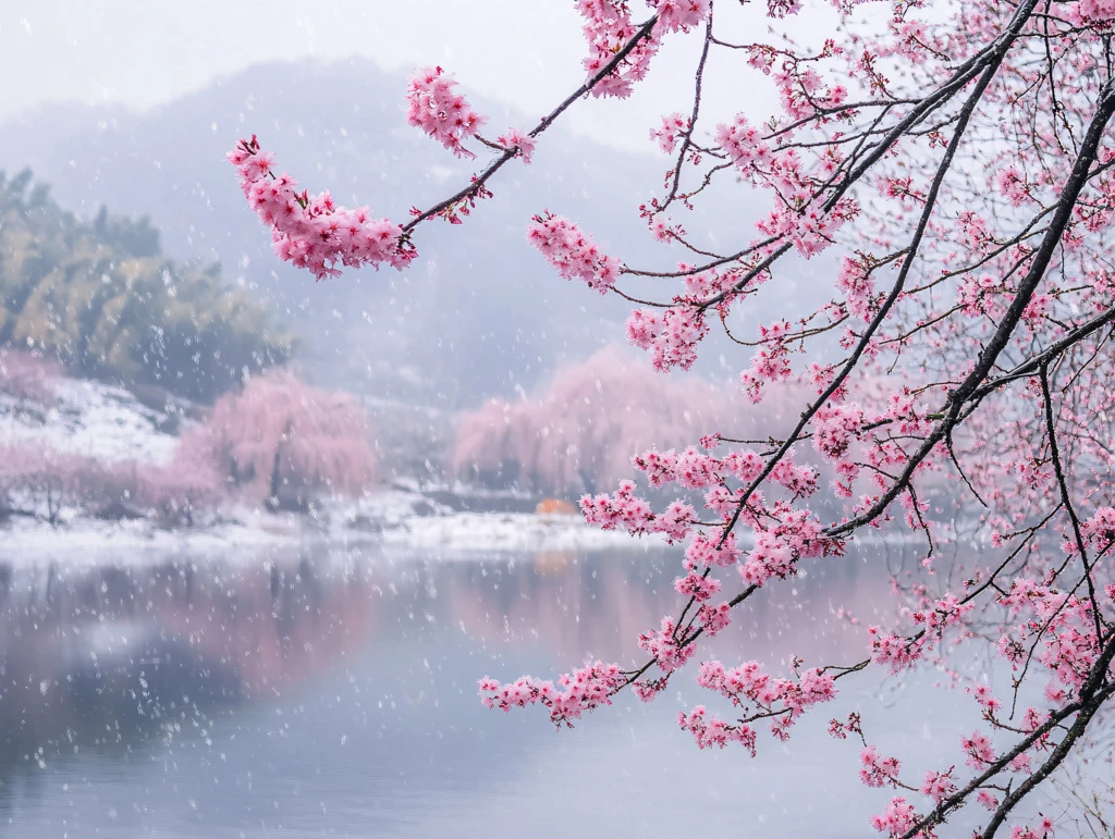 雪打桃花