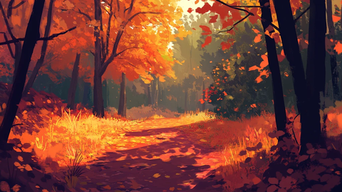 秋天森林画唯美秋色