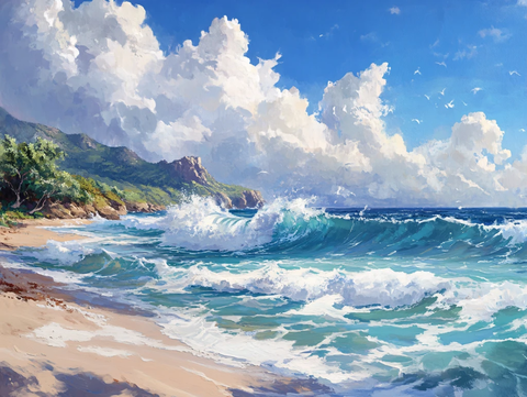 唯美海岸风景插画