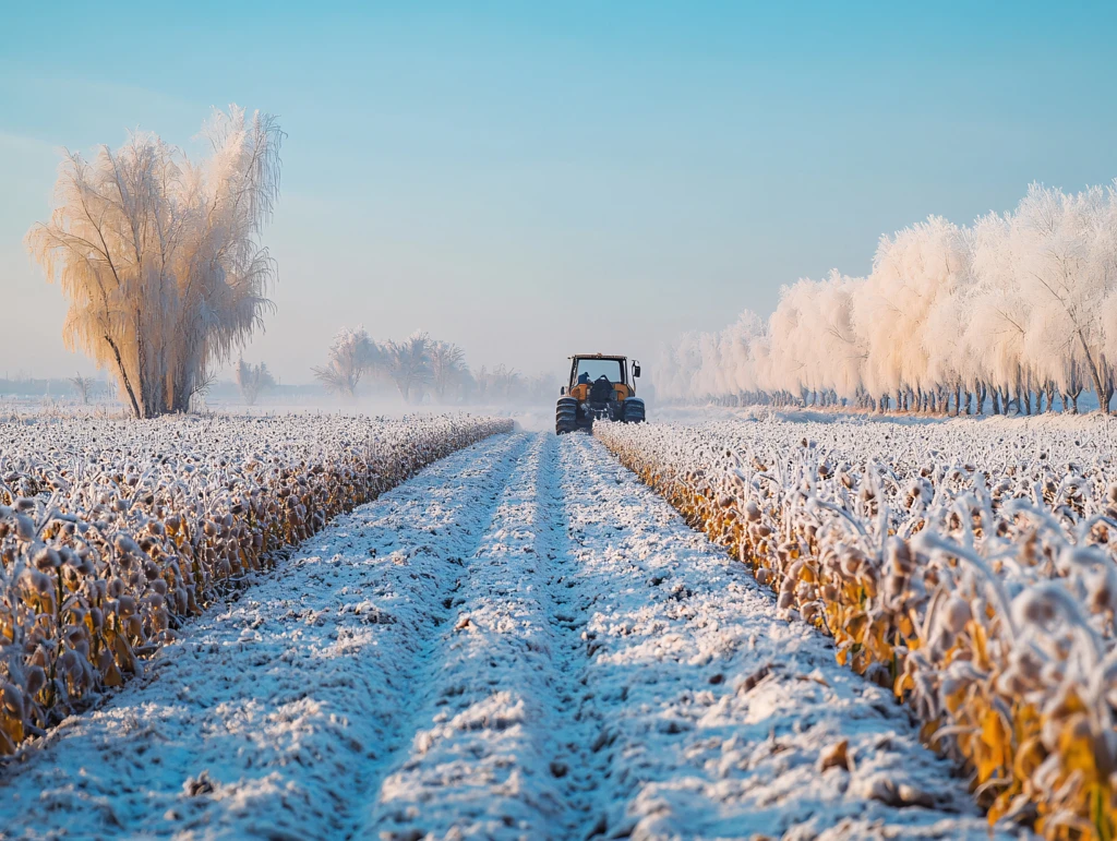 田野大雪覆盖日出东方
