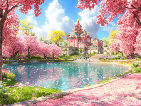 粉红宫殿插画城堡幻想