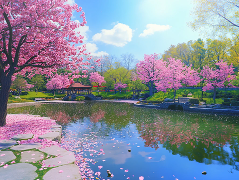 樱花水塘风景