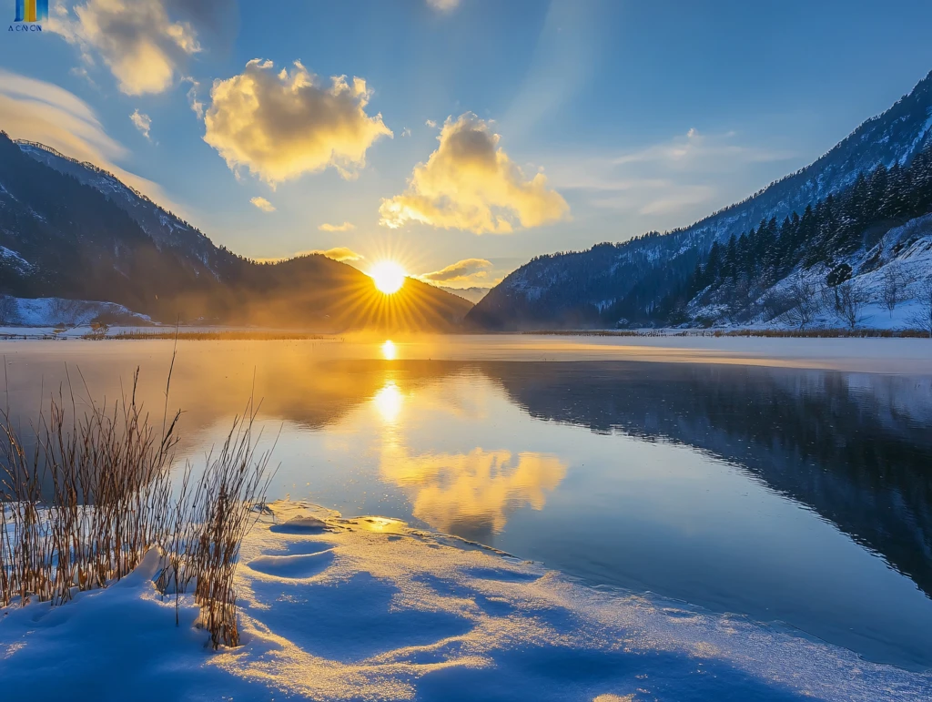 唯美冬日湖景清晨