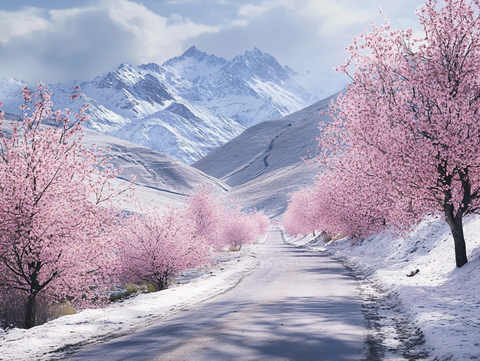雪山田园桃花