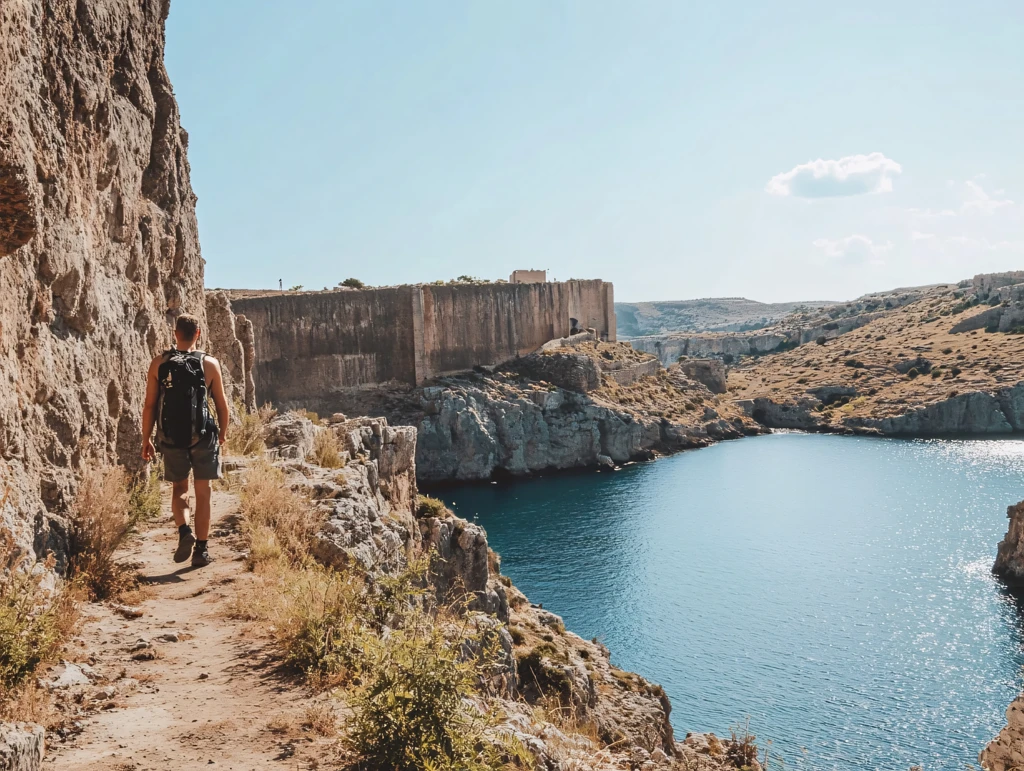 行走在水坝上的人
