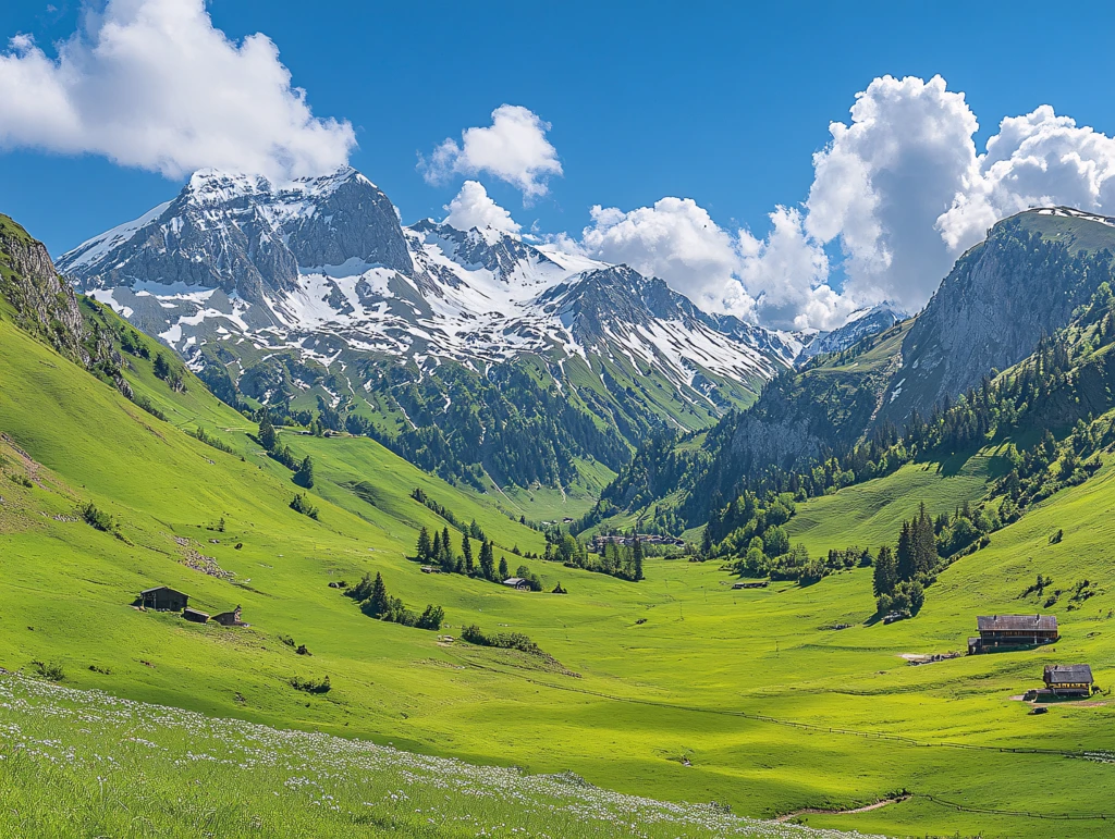 蓝天白云山脉草地背景