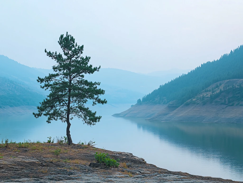 湖边的一棵松树