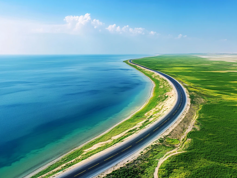 双色湖水映天际