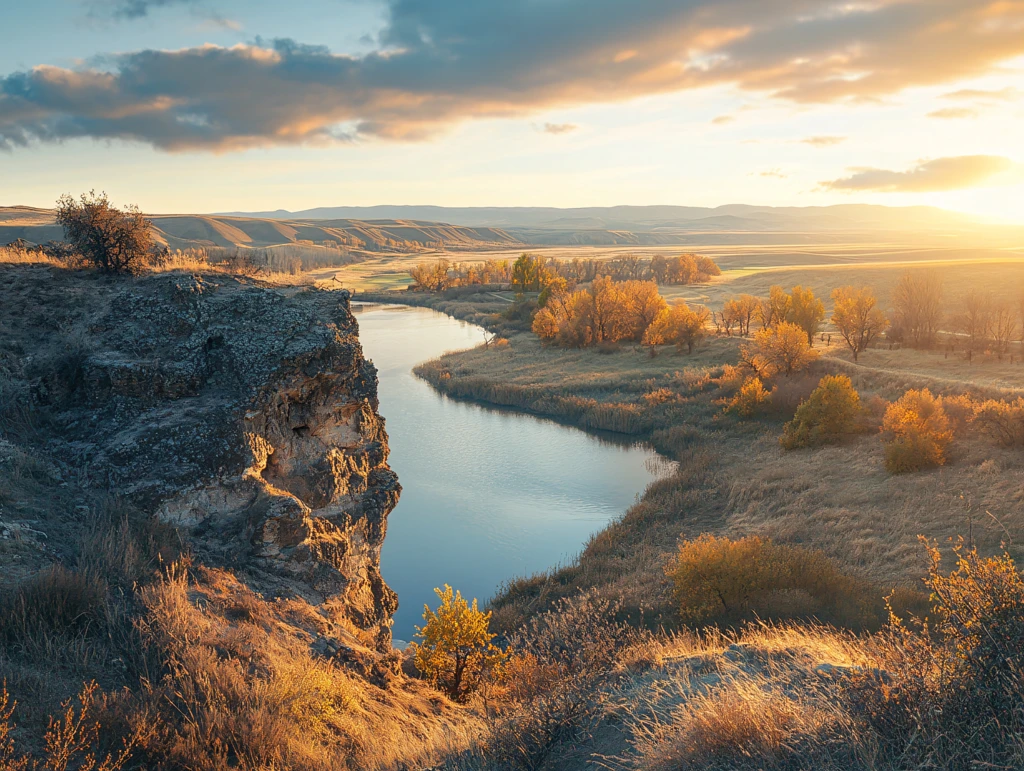 秋季丘陵草原河流