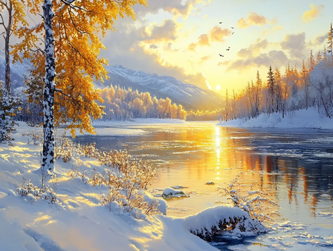 冬天森林夕阳雪景