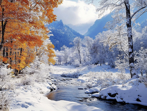 雪地红叶桌面背景