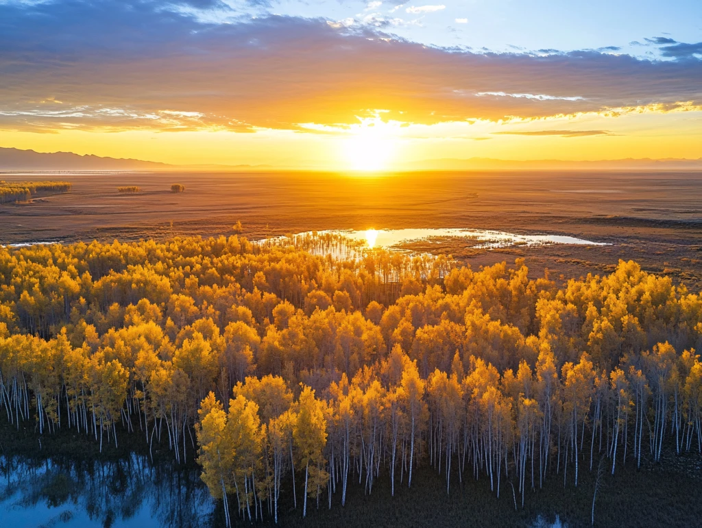 航拍水上胡杨林