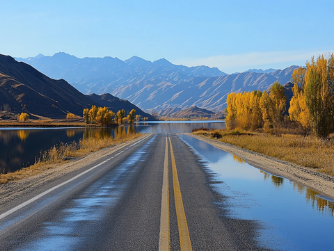 湖畔公路风光