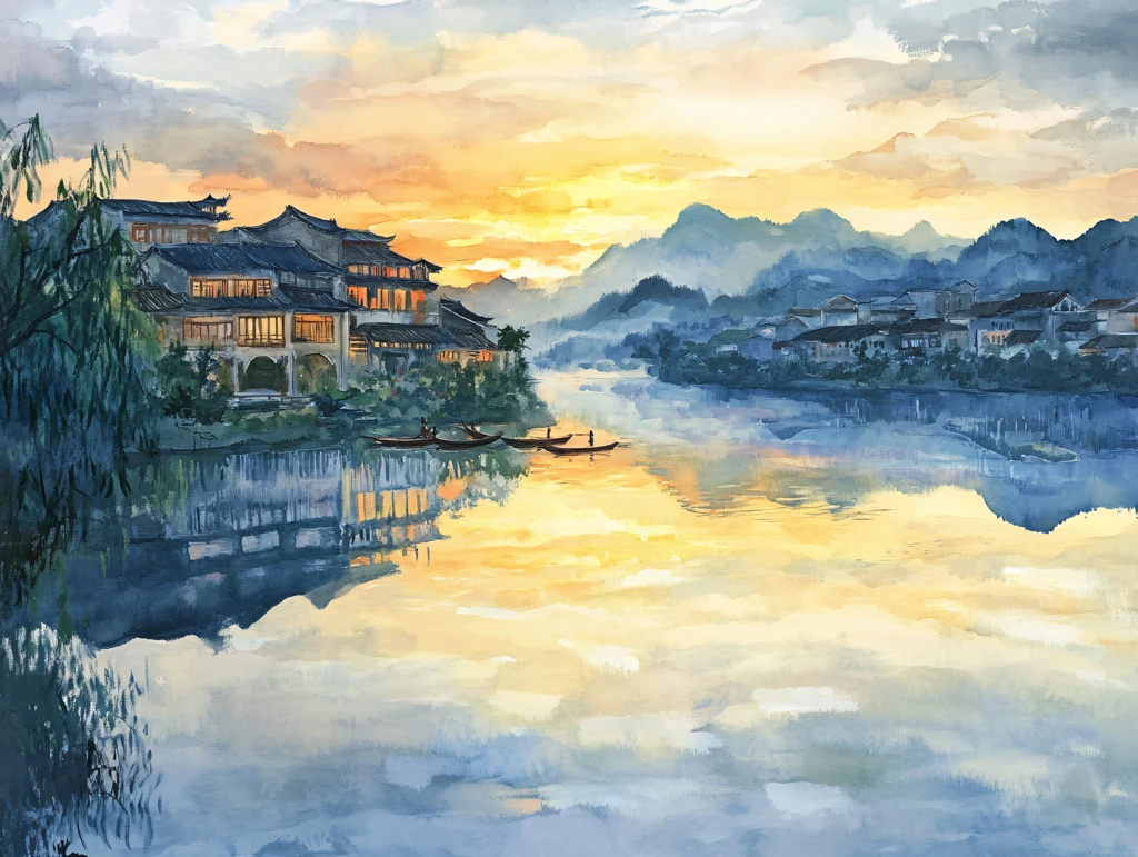 云水谣水彩彩绘插画