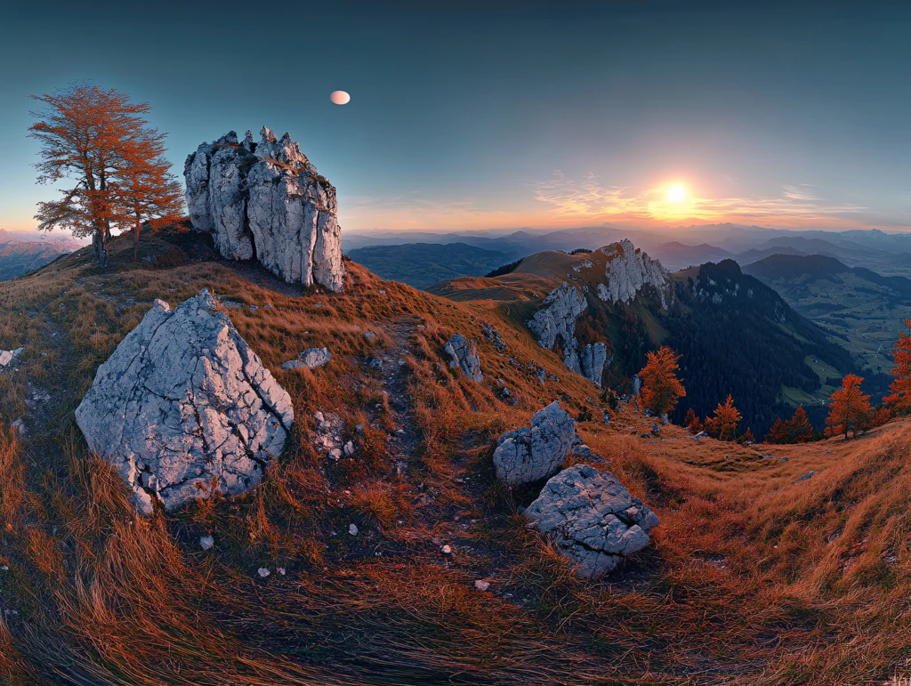 山中秋景植被山石