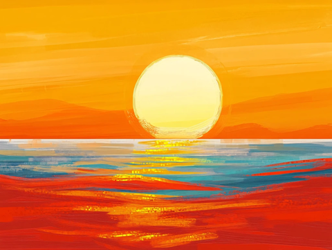 海上落日插画