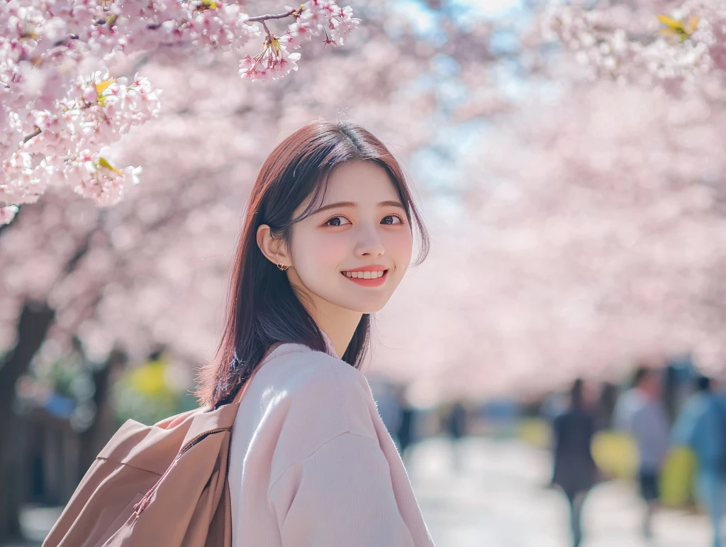 樱花树下的美女