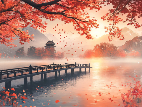 古风秋天景色插画