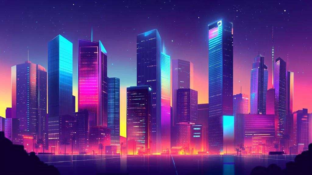 炫彩渐变城市插画