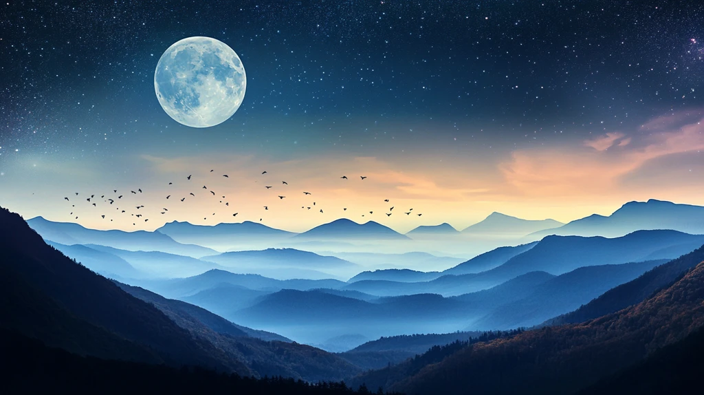 意境图片星月山川挂图