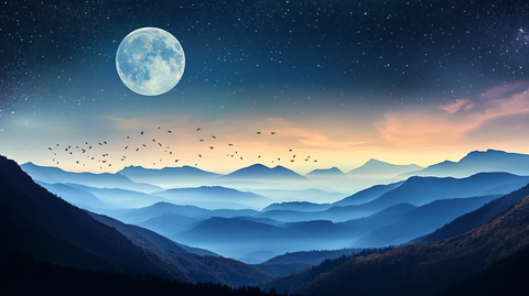 意境图片星月山川挂图