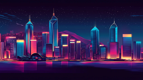 炫彩渐变城市插画