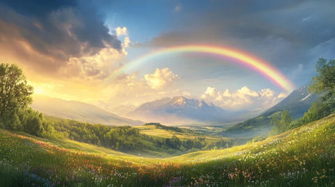 彩虹蓝色白云绿地