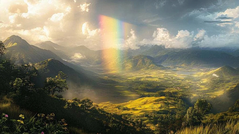 彩虹下的油菜花